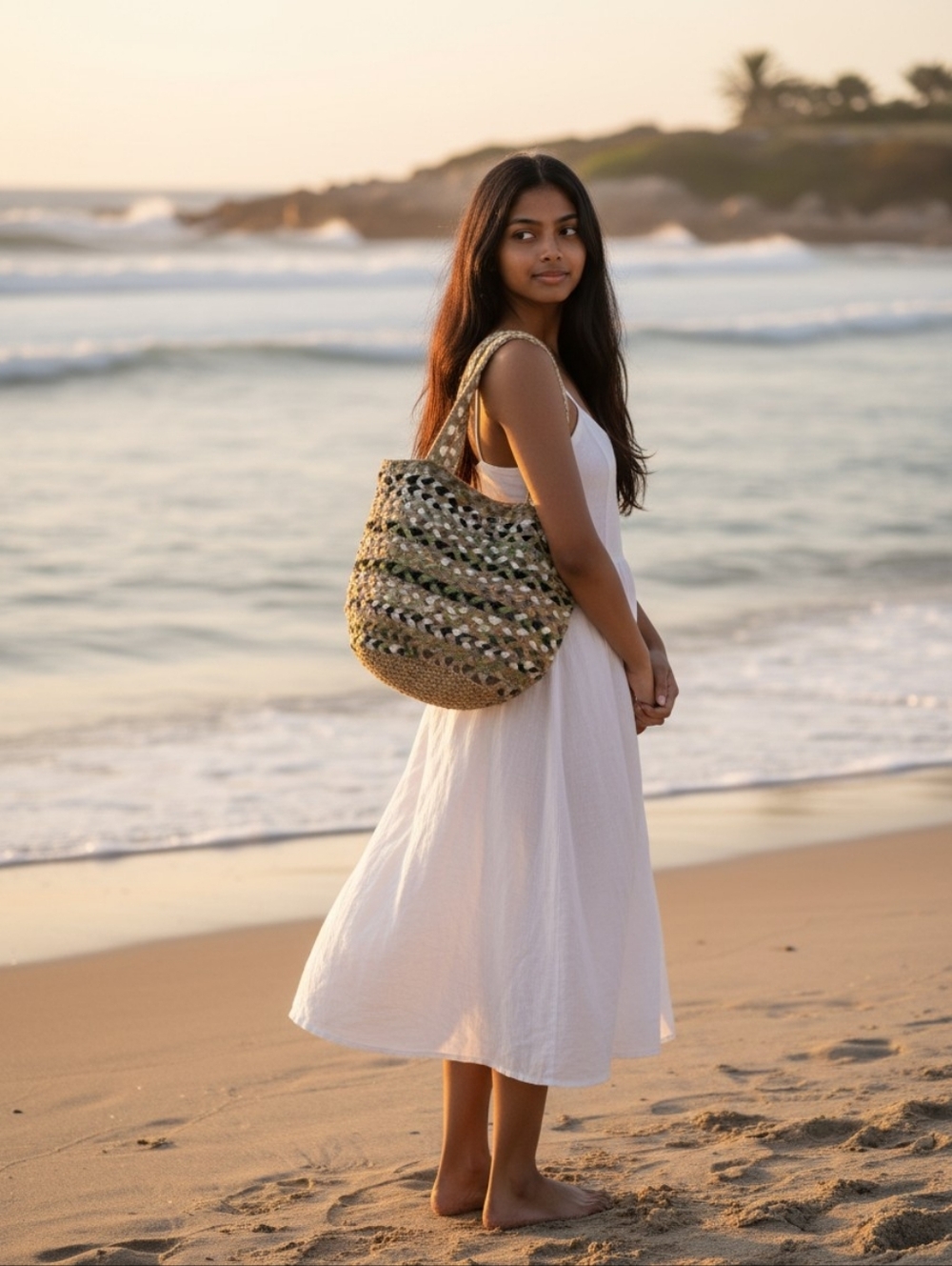 Magid Jute Large Stylish Multicolor Woven Tote Bag Beach Shopping Travel